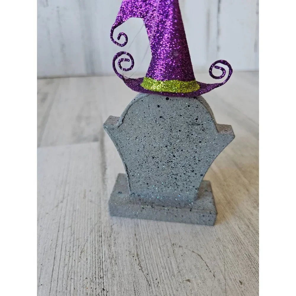 Pier 1 glitter witch tombstone ornament‎ Halloween decor rare vintage rip